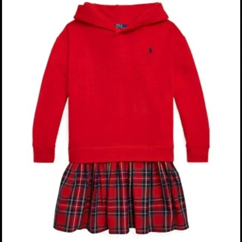 Polo Ralph Lauren size large 12-14 girls hoodie plaid dress
